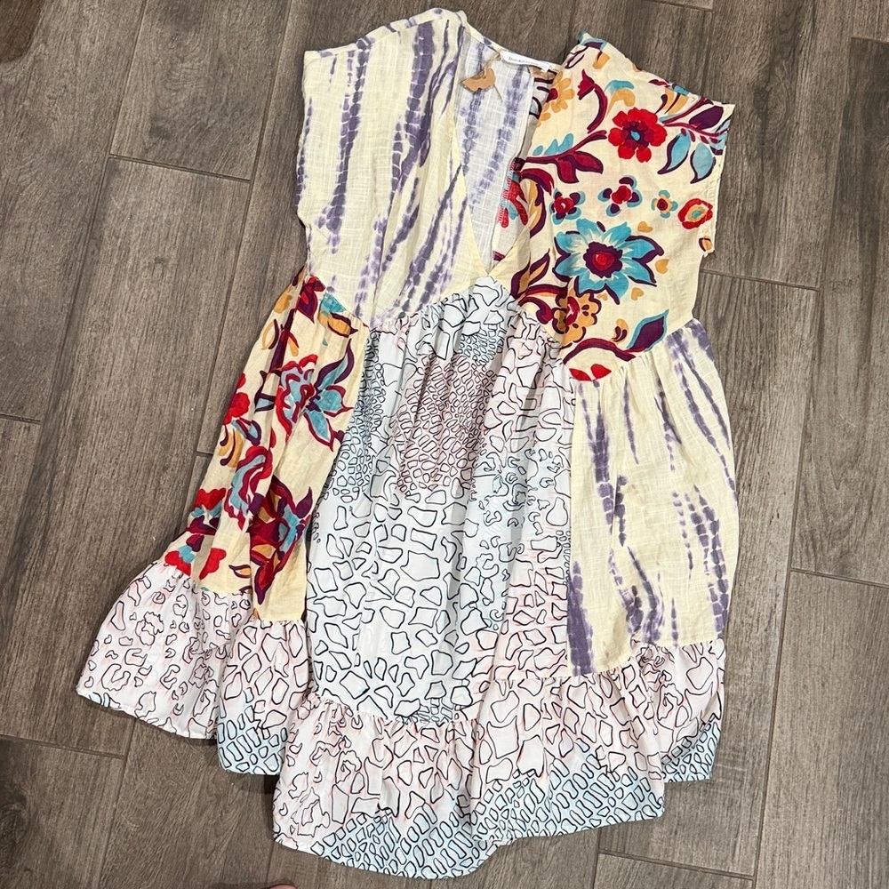 NWT BUCKETLIST Boho Contrast Patchwork Mini Dress… - image 2